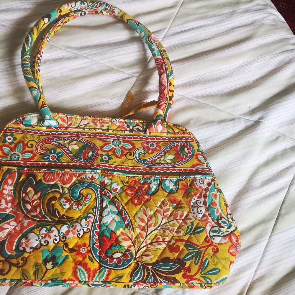 Vera Bradley Yellow and Red Shoulder Bag with Paisley Print
